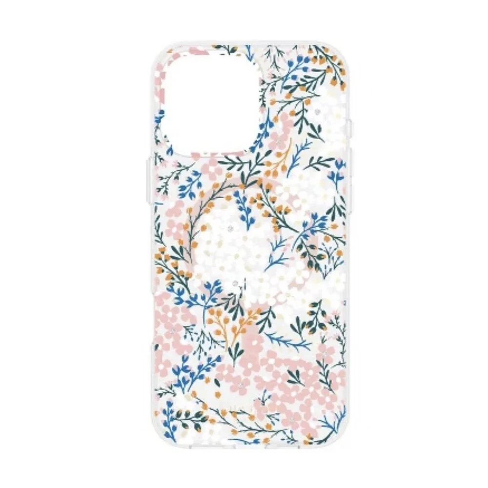 Floral Clear Phone Case with Pink & Blue Design